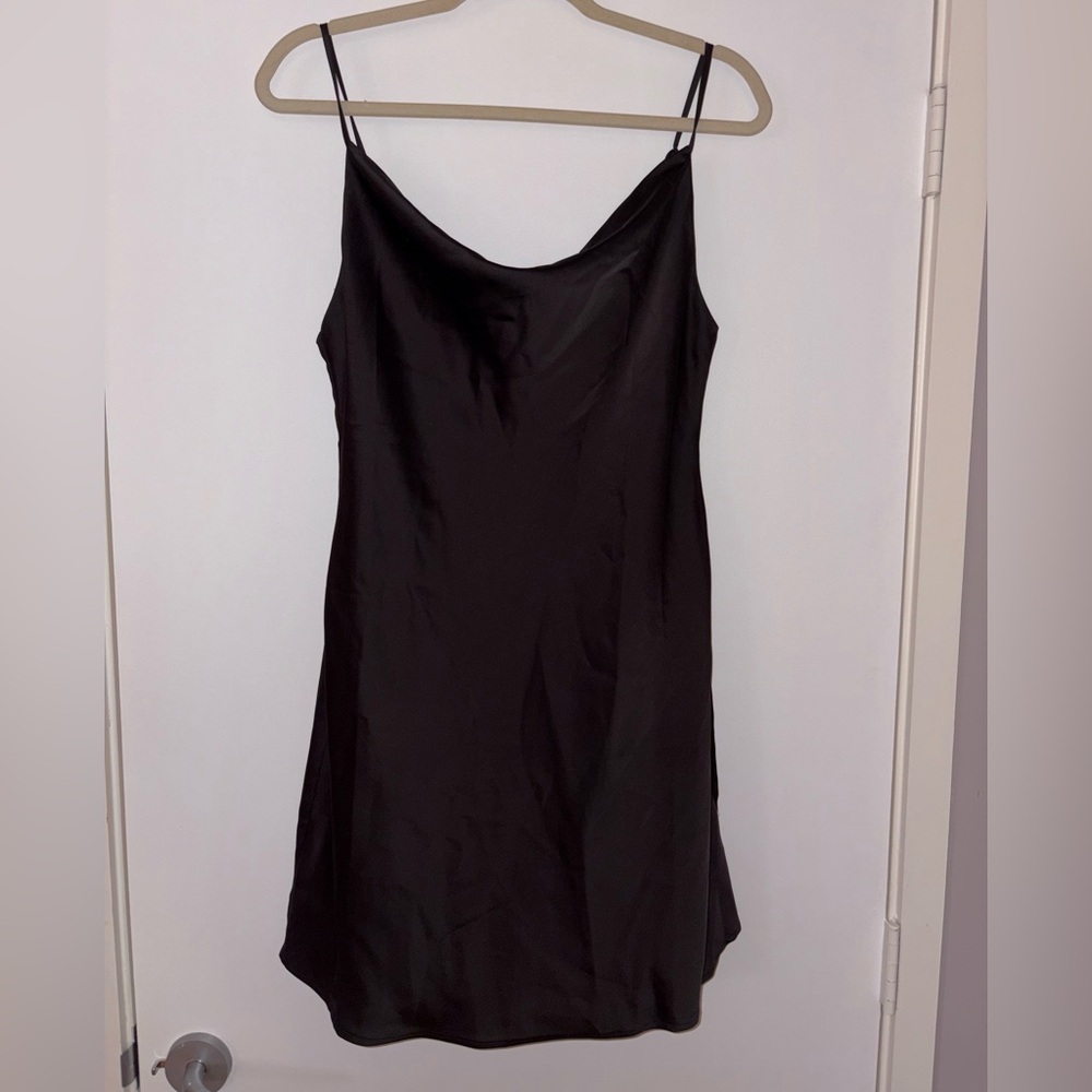UO Black Satin Cowl-Neck Slip Dress